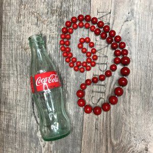 VTG - 1960s cherry colored beaded vintage necklace 34"